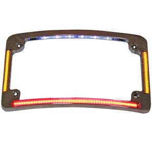 Custom Dynamics Chrome Curved License Plate Frame LED Turn Signal Harley Cruser