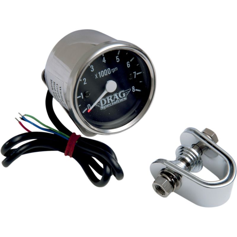 Drag Specialties Chrome/Black 2.4" Mini Electronic 8000 RPM Tachometer 2211-0057-0