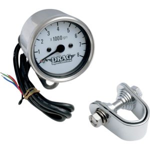 Drag Specialties Chrome/White 2.4" Mini Electronic 8000 RPM Tachometer 2211-0058-0