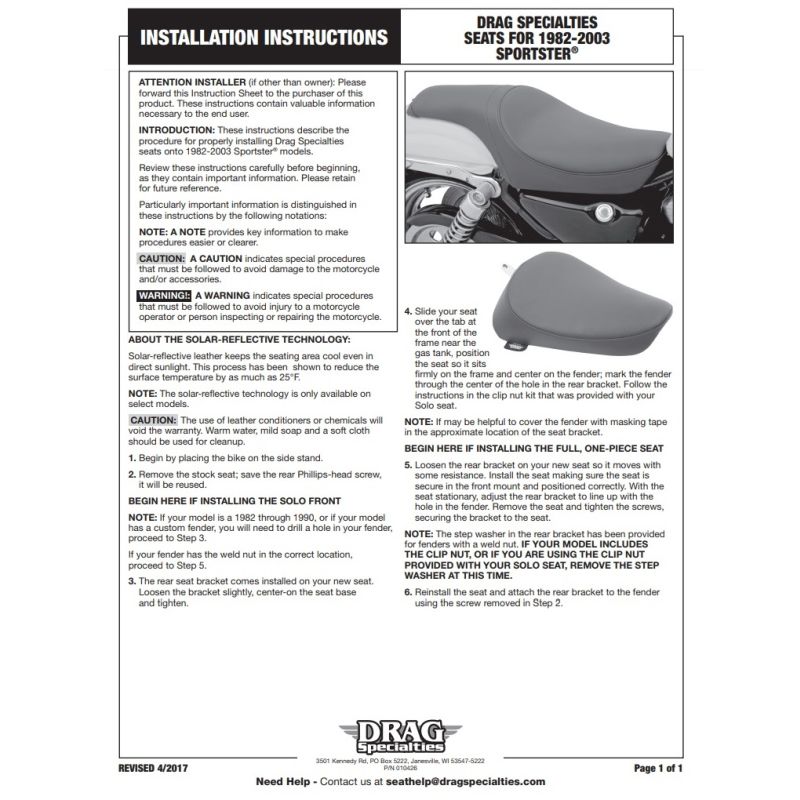 Drag Specialties Smooth Low Profile 2-Up Seat For Harley Davidson Sportster 82-03XL-183679