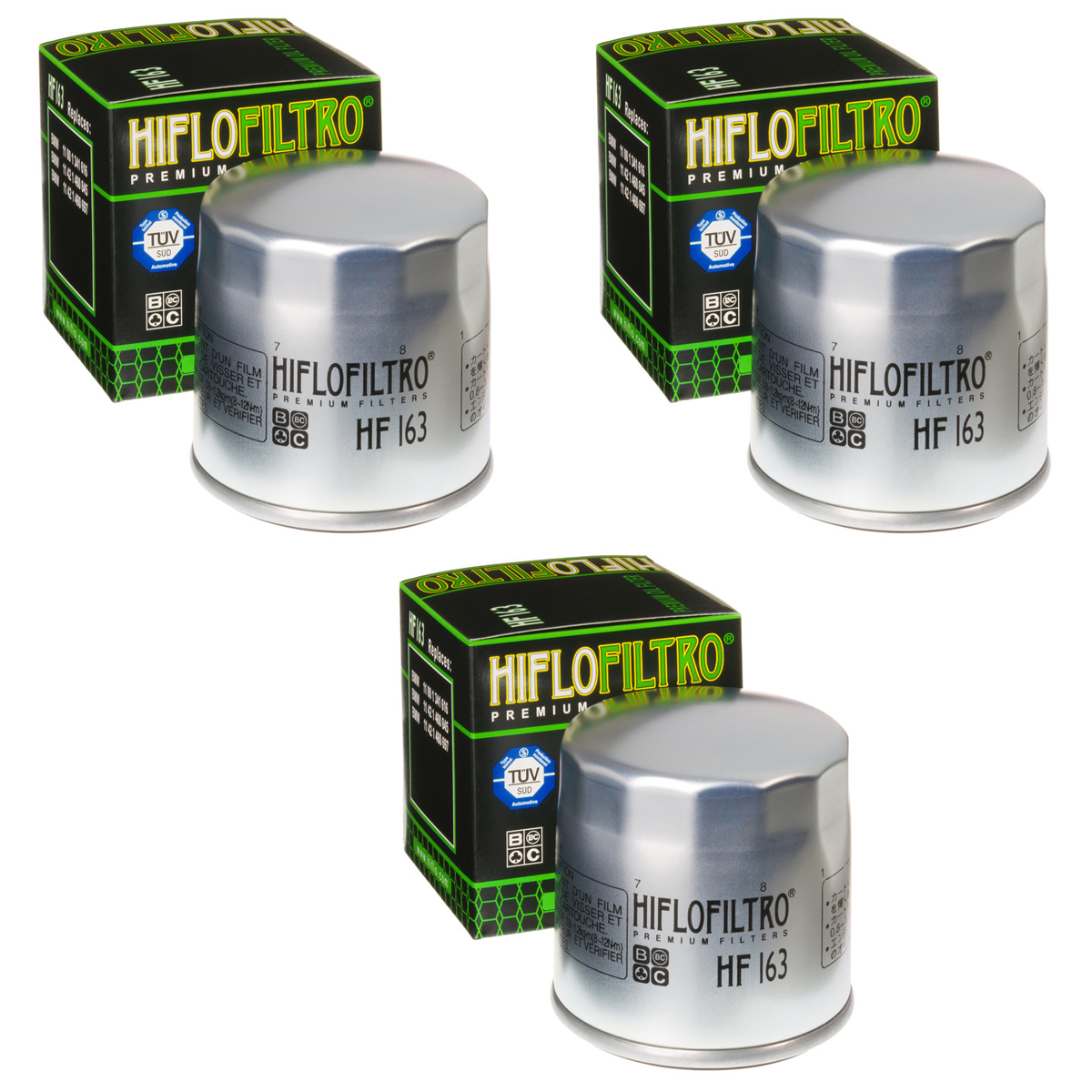 Hiflofiltro HF163 Oil Filter Chrome 3 Pack BMW R 850 C, K100, K100 LT, K100 RS