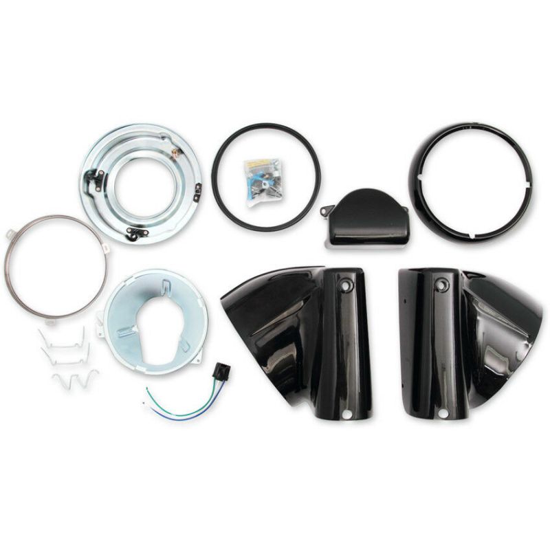 Drag Specialties Black Headlight Nacelle Kit 7 in Light Harley Softail 1986-2017-224398
