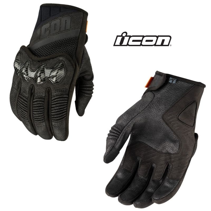2025 Icon Contra3 Men's Street Motorcycle Black Gloves - Pick Size -0