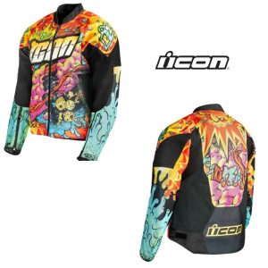 Icon Overlord3 Scatterbrain Street Motorcycle BLack/Orange Yellow Jacket -0