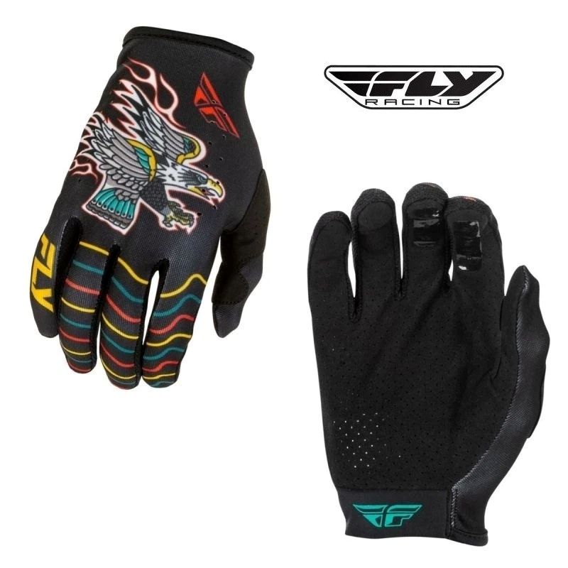 Fly Racing Lite Americana Youth Motocross Offroad Black/Red/Gold Gloves-0