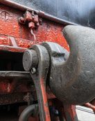 Detailed view of a vintage train coupling mechanism in Sonneberg, Germany showcasing industrial history.